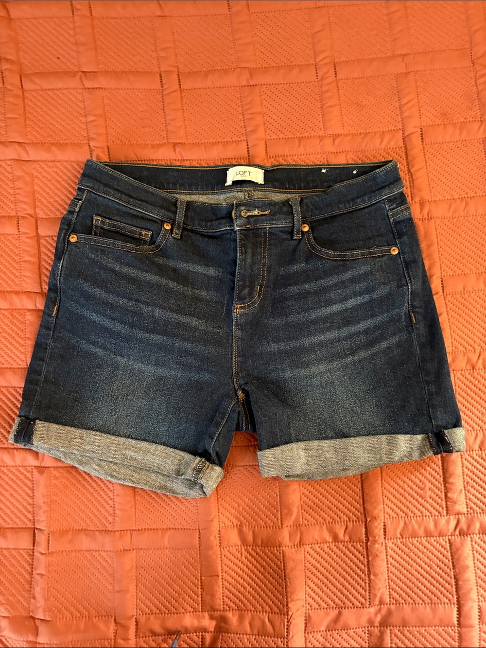 LOFT Dark Indigo Rolled Cuff Denim Shorts